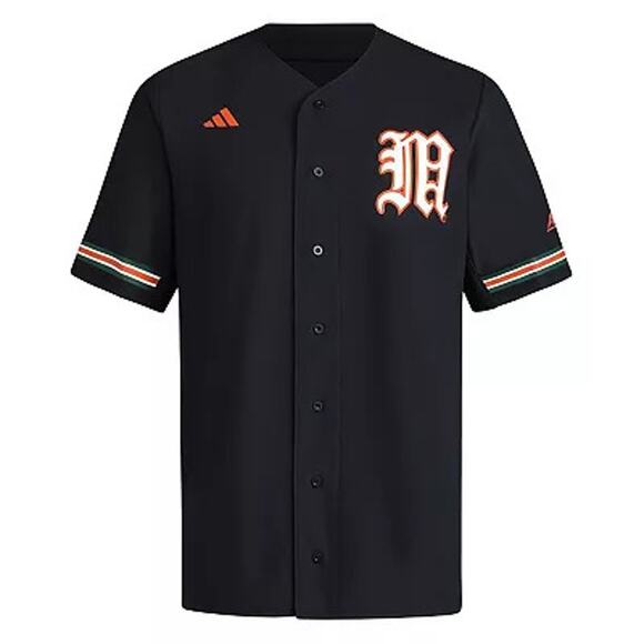 adidas Other - Men's Adidas Black Miami Hurricanes V-Neck Baseball Jersey, Black, Sz L, New